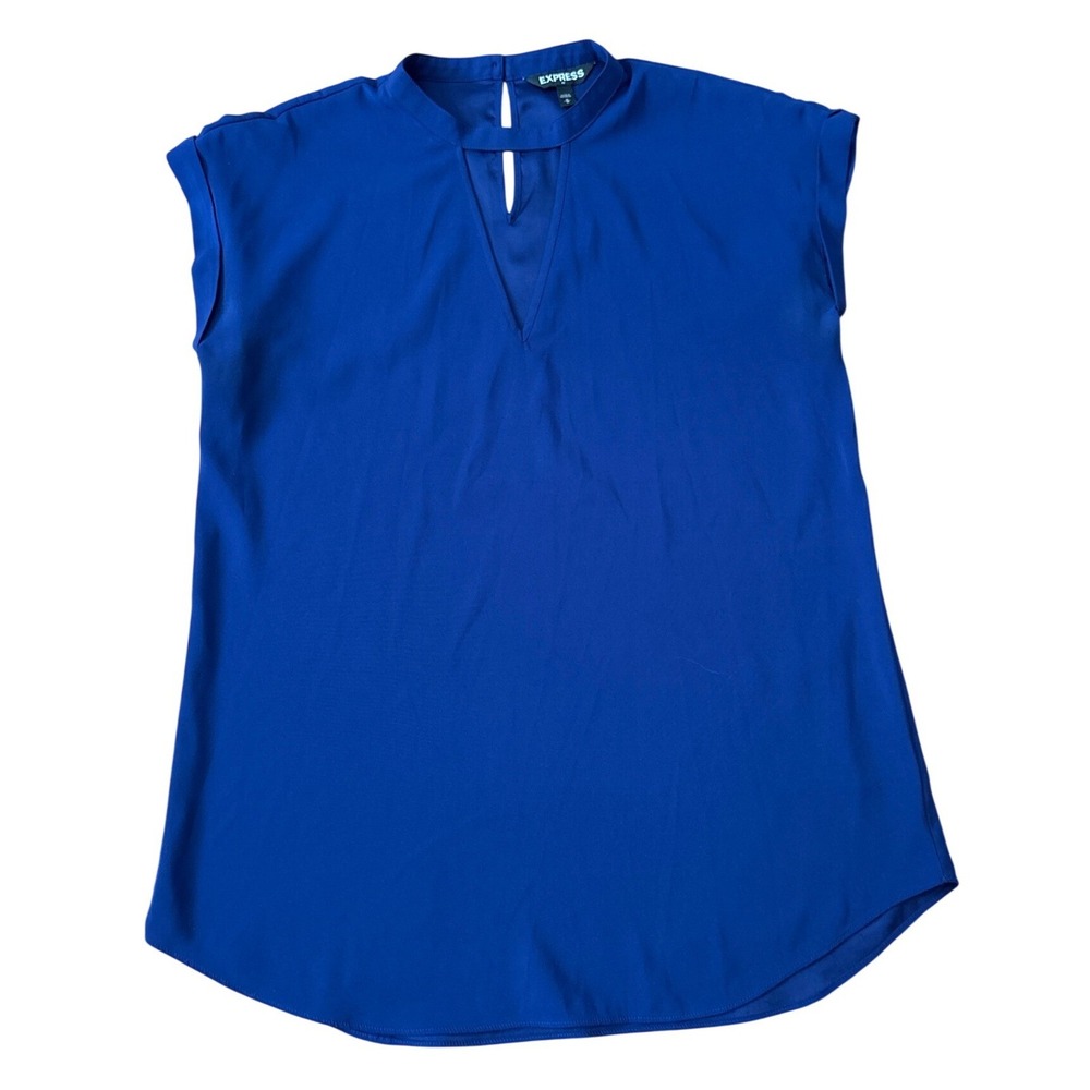 Express Blouse Women Blue Keyhole V-Neck Cap Sleeve Top SIZE Medium